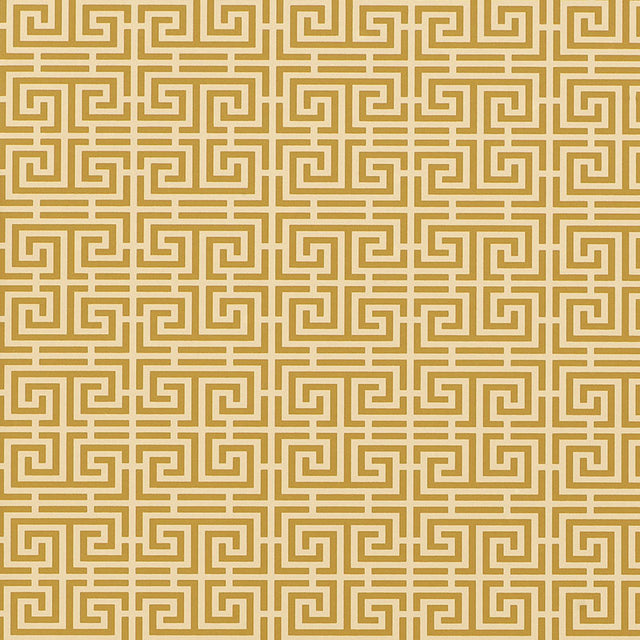 Chinois Fret Sand by Schumacher - Classic Chinese fretwork geometric wallpaper in sand colorway