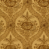 Haddon Hall Damask wallpaper in Umber by Schumacher, featuring a classic damask pattern in warm brown tones.