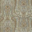 Isabella Paisley Mineral wallpaper with intricate paisley pattern in gold, grey, and white tones by Schumacher