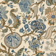 Chalfont Porcelain by Schumacher - Hand-screened floral wallpaper in blue, gold, and cream from The Library Collection