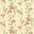 Chickadee Floral wallpaper in Vanilla by Schumacher featuring colorful flowers, birds, and butterflies on a light background.