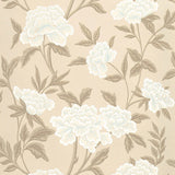 Whitney Floral taupe Chinoiserie-inspired wallpaper with large-scale blossoms and delicate surface texture.