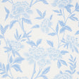 Whitney Floral wallpaper in blue by Schumacher, featuring large-scale Chinoiserie-inspired blossoms and delicate dot details.