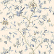 Annabelle Vine wallpaper in Porcelain by Schumacher, featuring a delicate floral and bird pattern in blue and beige tones.