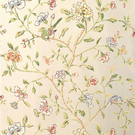 Annabelle Vine Pewter floral and bird wallpaper by Schumacher