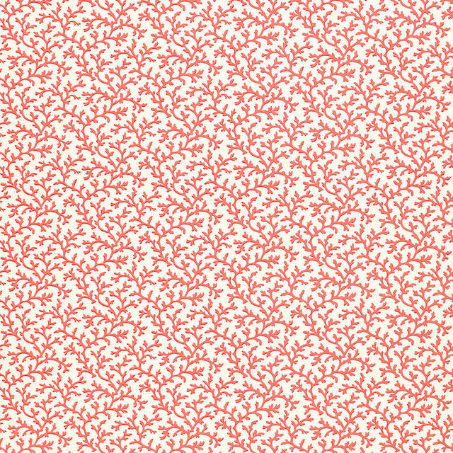 Coral Vine Garnet wallpaper with a red coral branch pattern on a light background by Schumacher