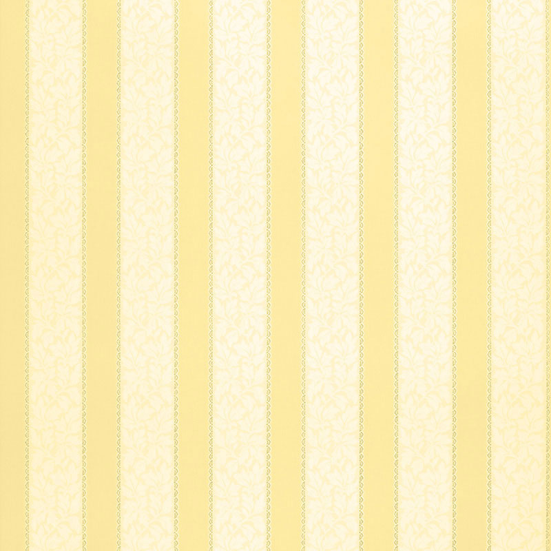 Wallis Stripe wallpaper in Jonquil yellow with alternating solid and floral bands by Schumacher