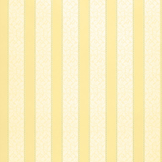 Wallis Stripe wallpaper in Jonquil yellow with alternating solid and floral bands by Schumacher