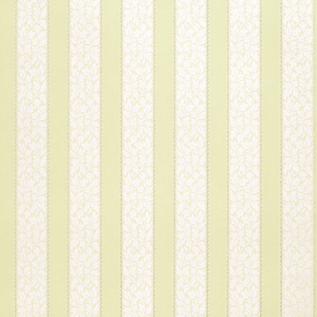 Wallis Stripe wallpaper in celery green and white with alternating solid and floral bands by Schumacher.
