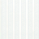 Wallis Stripe wallpaper in Cloud by Schumacher, featuring alternating solid and floral bands with decorative edging.