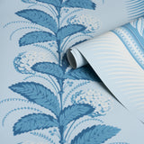 Hydrangea Drape Delft Blue Floral Stripe Wallpaper – Schumacher 5004454