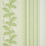 Hydrangea Drape wallpaper in green by Schumacher, featuring large-scale floral stripes and ornate border, designed by Hobe Erwin.