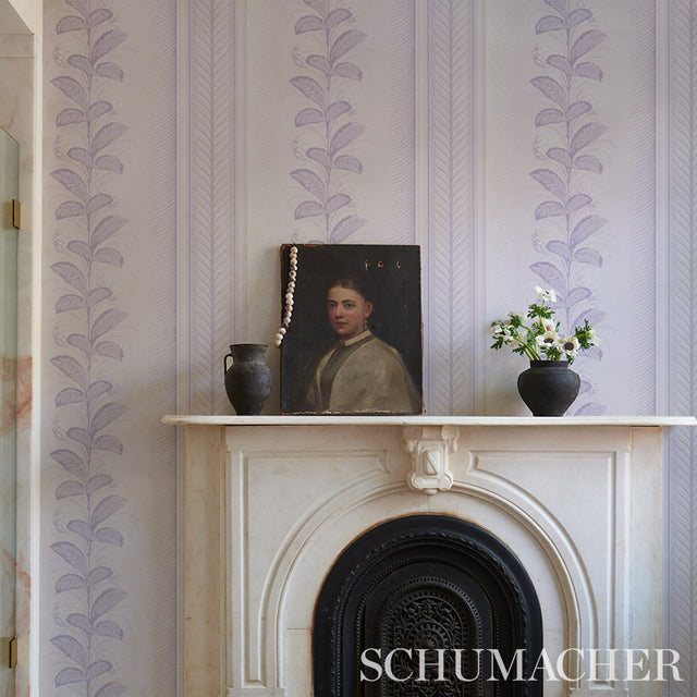 Hydrangea Drape Lilac by Schumacher Hobe Erwin Collection Large-Scale Floral Stripe Wallpaper – Schumacher 5004457