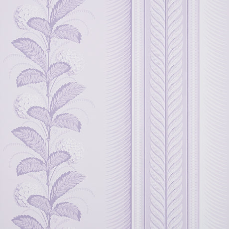 Hydrangea Drape wallpaper in lilac by Schumacher, featuring large-scale floral stripes and ornate border design.