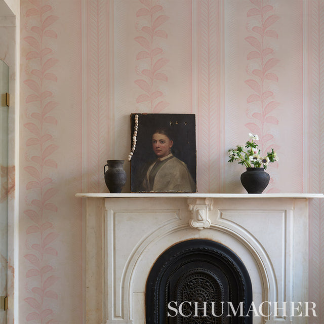 Hydrangea Drape Blush by Schumacher Large-Scale Floral Stripe Wallpaper – Hobe Erwin 5004458
