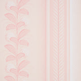 Hydrangea Drape wallpaper in blush by Schumacher, featuring large-scale floral stripes and ornate border, designed by Hobe Erwin.