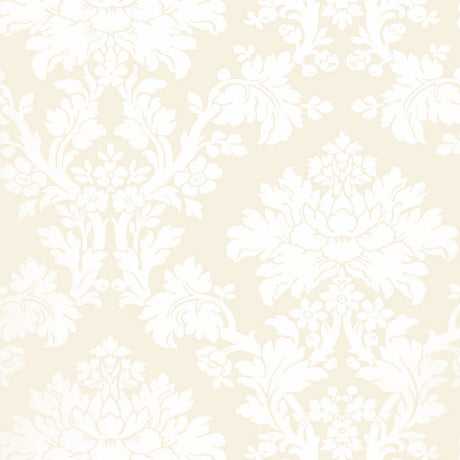 Tierni Damask Blush Wallcovering by Schumacher - Classic damask pattern in blush and white