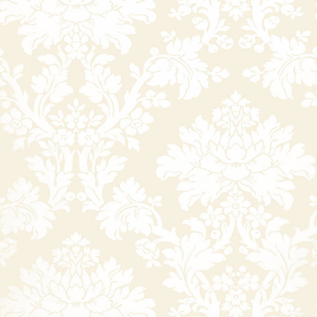 Tierni Damask Blush Wallcovering by Schumacher - Classic damask pattern in blush and white