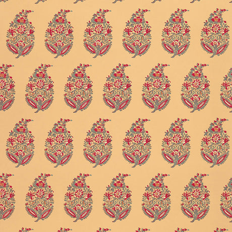 Rajasthan Paisley Jewel wallpaper by Schumacher featuring a traditional paisley motif in vibrant jewel tones on a warm background.