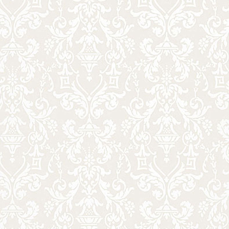 LIDO DAMASK wallpaper in Dove by Schumacher, classic damask pattern in soft neutral tones