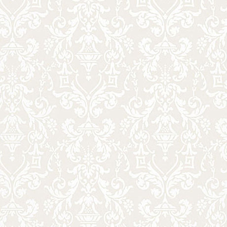 LIDO DAMASK wallpaper in Dove by Schumacher, classic damask pattern in soft neutral tones