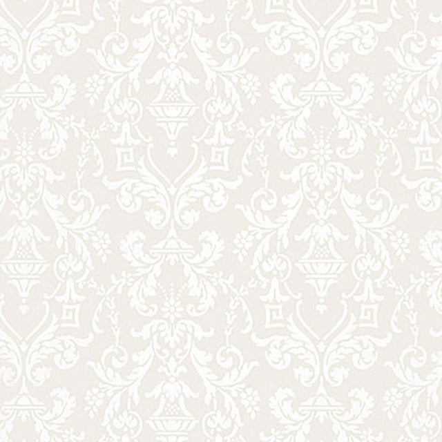 LIDO DAMASK wallpaper in Dove by Schumacher, classic damask pattern in soft neutral tones