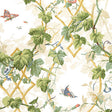Leafy Arbor wallpaper in cream with green leafy vines and butterflies on a trellis background