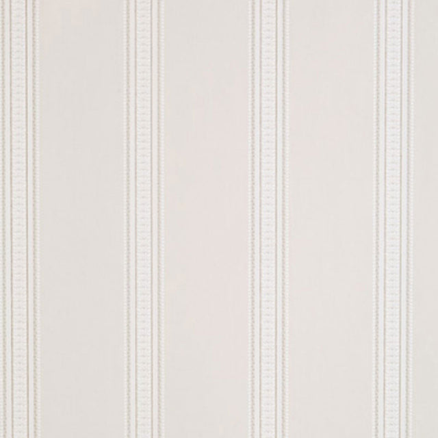 Lorraine Stripe wallpaper in Limestone by Schumacher, featuring a delicate lacy decorative stripe inspired by antique wallpaper swatches.