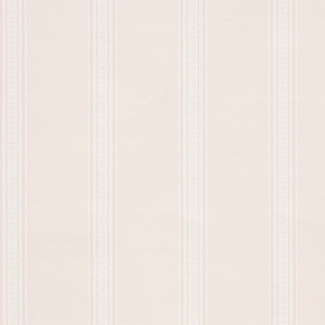 Lorraine Stripe Blush wallpaper by Schumacher, designed by Matthew Patrick Smyth. Classic three-color stripe pattern in blush pink.