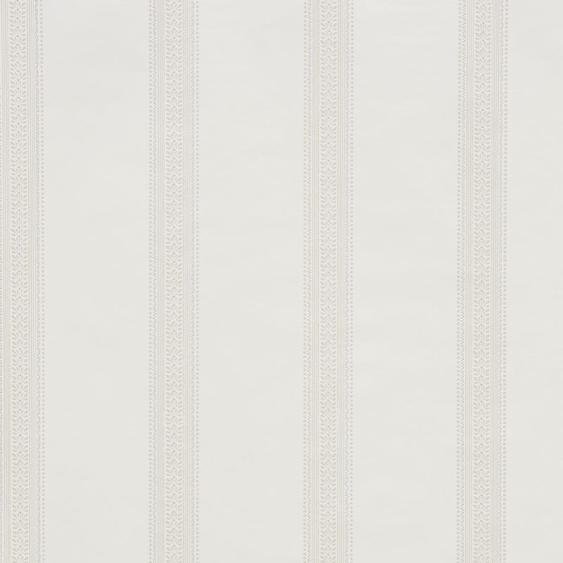 Lorraine Stripe wallpaper in Linen by Schumacher, a classic three-color stripe design with refined antique-inspired details.