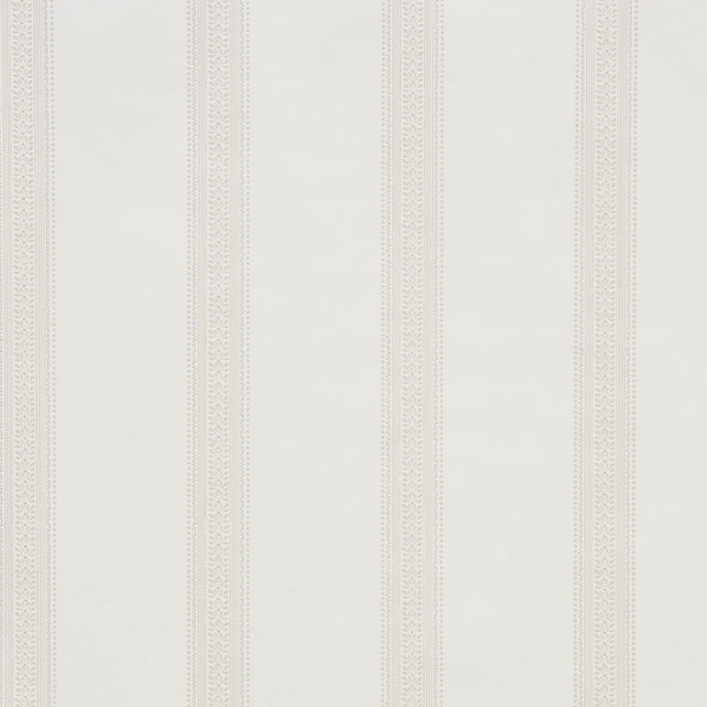 Lorraine Stripe wallpaper in Linen by Schumacher, a classic three-color stripe design with refined antique-inspired details.