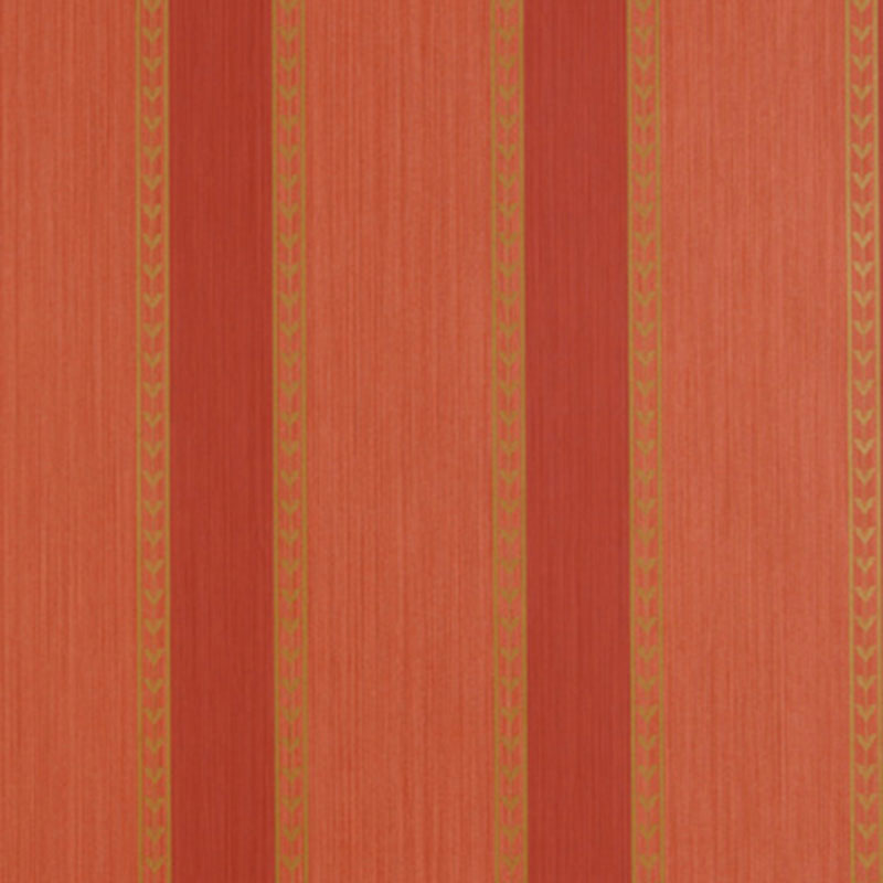 Lansdowne Strie Stripe wallpaper in coral by Schumacher, designed by Matthew Patrick Smyth, featuring a classic alternating stripe pattern inspired by English porcelain.
