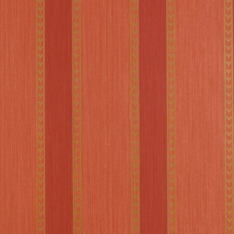 Lansdowne Strie Stripe wallpaper in coral by Schumacher, designed by Matthew Patrick Smyth, featuring a classic alternating stripe pattern inspired by English porcelain.