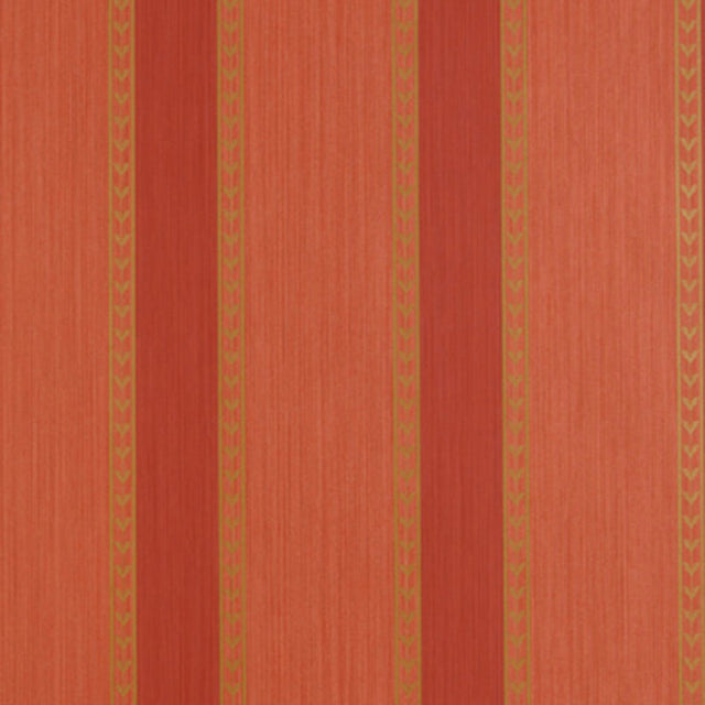 Lansdowne Strie Stripe wallpaper in coral by Schumacher, designed by Matthew Patrick Smyth, featuring a classic alternating stripe pattern inspired by English porcelain.