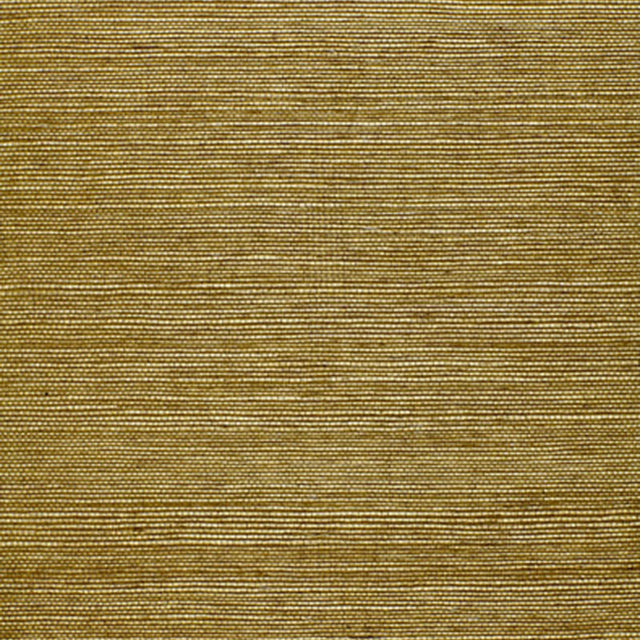 Haruki Sisal Sage wallcovering by Schumacher shown in a styled interior and close-up texture view.