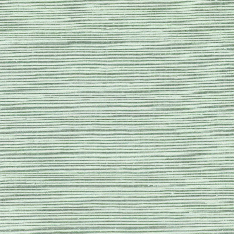 Haruki Sisal Seaglass wallpaper by Schumacher, classic sisal wallcovering with sheen and texture in a soft green hue.