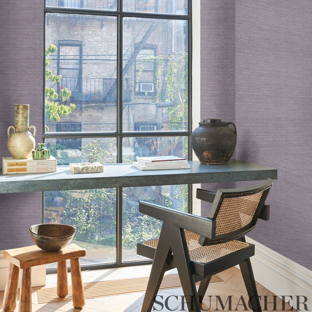 Haruki Sisal Mauve by Schumacher Textured Wallpaper – Schumacher 5004726