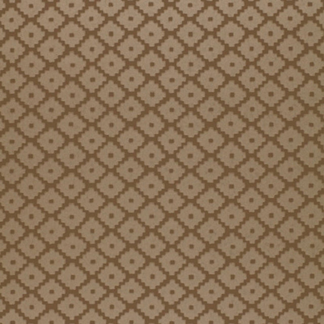 ZIGGURAT wallpaper in Mink by Schumacher features a geometric diamond pattern in brown and beige tones.