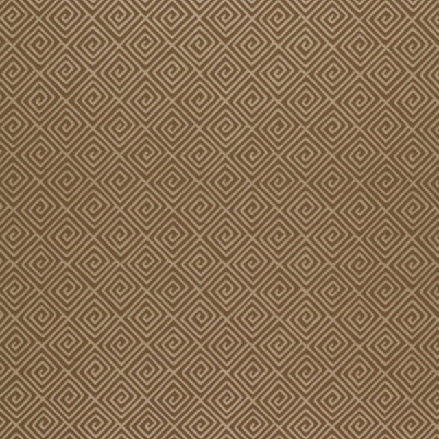 Greek Key Mink geometric wallpaper by Schumacher in a brown and beige colorway with a classic Greek key pattern.