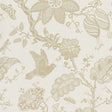 BALI VINE Sandstone wallpaper by Schumacher featuring a hand-screened botanical and bird pattern in neutral tones.