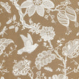 Bali Vine Mocha wallpaper by Schumacher featuring a hand-screened botanical and bird pattern in mocha and white.