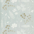 Modern Botanical wallpaper in Slate by Schumacher featuring hand-screened botanical silhouettes in neutral and white on a soft blue background.