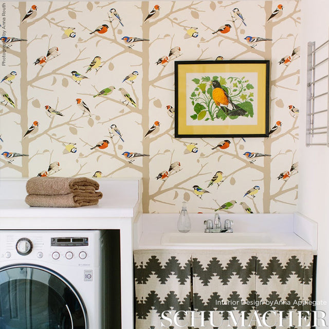 A-TWITTER Summer by Schumacher Colorful Songbird Scenic Wallpaper – Schumacher 5005031