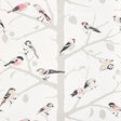 A-TWITTER wallpaper in blush by Schumacher featuring whimsical birds perched on branches in a modern nature-inspired design.