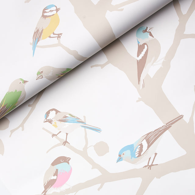 A-TWITTER Soft Multi by Schumacher Whimsical Bird Wallpaper – Schumacher 5005033