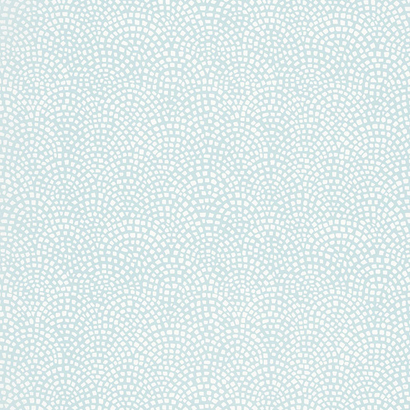 MOSAIC in Spa by Schumacher - Modern Nature Collection. Abstract mosaic tile pattern in light blue and white.