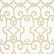 Manor Gate Sand by Schumacher - Modern geometric scroll wallpaper in beige and white.
