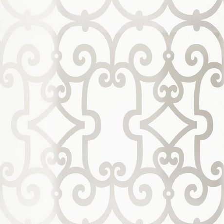 Manor Gate silver geometric wallpaper by Schumacher from the Modern Nature collection