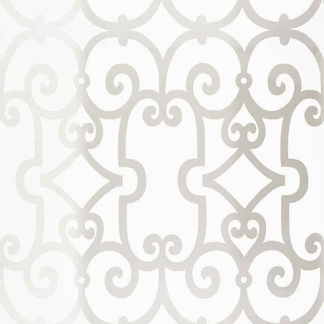 Manor Gate silver geometric wallpaper by Schumacher from the Modern Nature collection