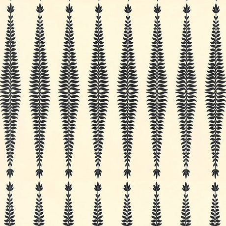 Fern Tree Noir wallpaper by Kelly Wearstler for Schumacher, featuring stylized black fronds in a graphic diamond pattern on a light background.